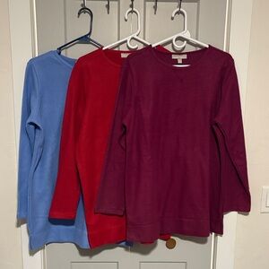 Woman Within Crew Neck Sweater Trio - Red, Blue, Dark Pink